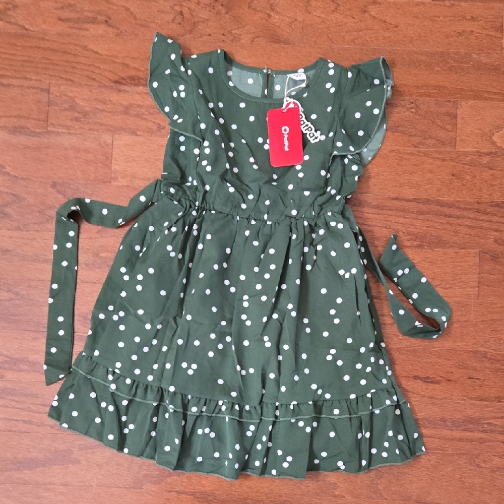 Pat Pat Green Dress with White Polka Dots